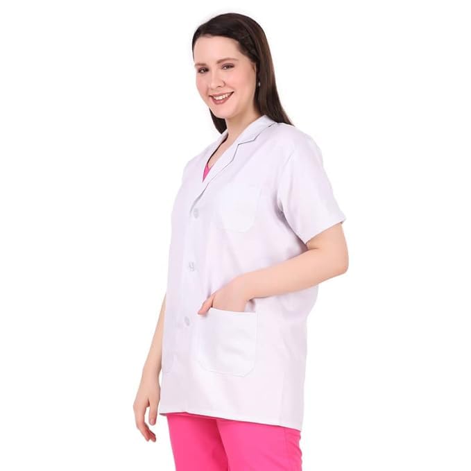 Image of Epicure Half Sleeves Lab Coat with 3 Pockets Poly-Cotton Men & Women| Hospital Uniform for Doctors, Healthcare,Pharmacists Students, Nursing,Apron Chemistry Lab Technicians, Medical Students White XXL