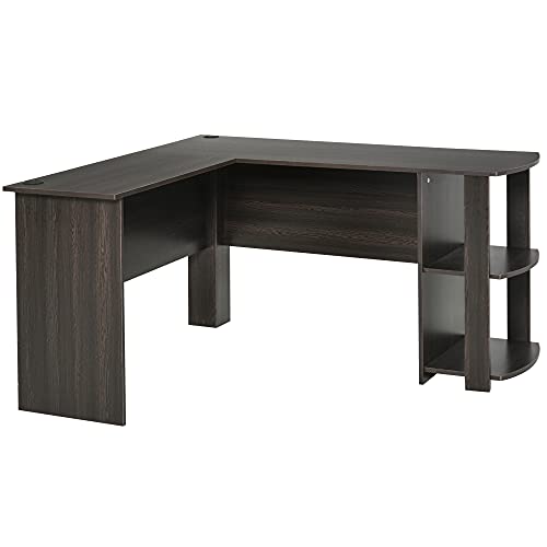 HOMCOM Bureau Informatique Bureau d'angle Contemporain avec étagères Imitation Bois wengé