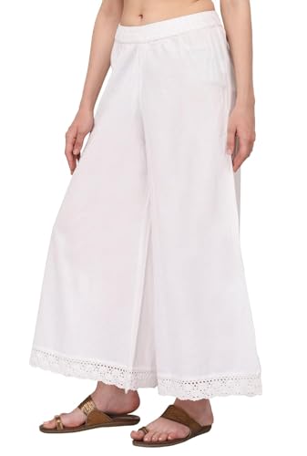 ladyline Women's Cotton Linen Palazzo Pant - Crotia Lace Border - Wide Leg Relax Pants2