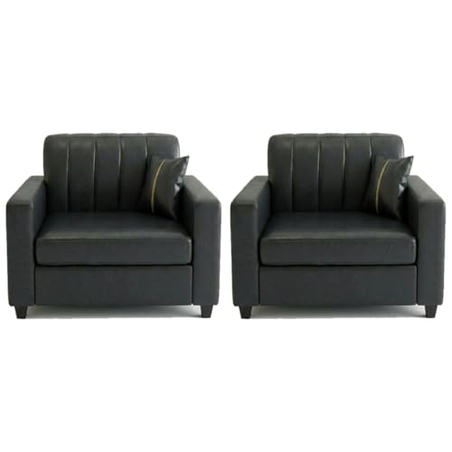 Image of FURNY Cosmos 5 Seater Leatherette 3+1+1 Sofa Set (Black) Premium Leatherette | Durable with Comfort | Ideal for Living Rooms, Offices, Hospitals