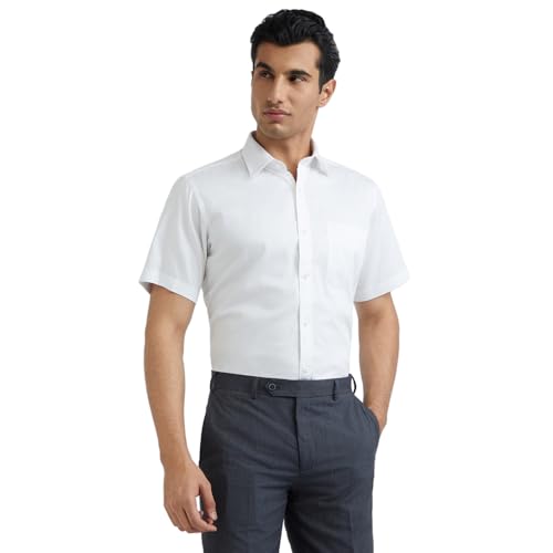 Image of Raymond Men's Slim Fit Solid Pattern Pure Cotton Semi Cut Away Collar Full Sleeve Formal Shirt