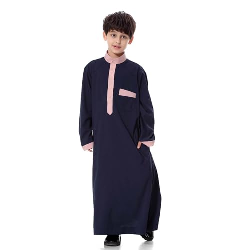 Kids Boys Thobe Muslim Robe Long Sleeve Button Up Stand Collar Arab Kaftans Islamic Caftan Arabic Abaya with4