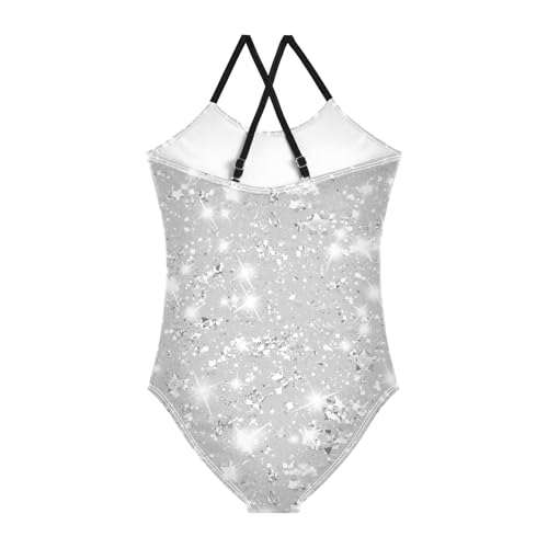 KLL Sliver Glitter Texture Silver Sparkle Girls' 1 Piece Swimsuits Beach Swimming Suits Adjustable Strap Quick-Dry2