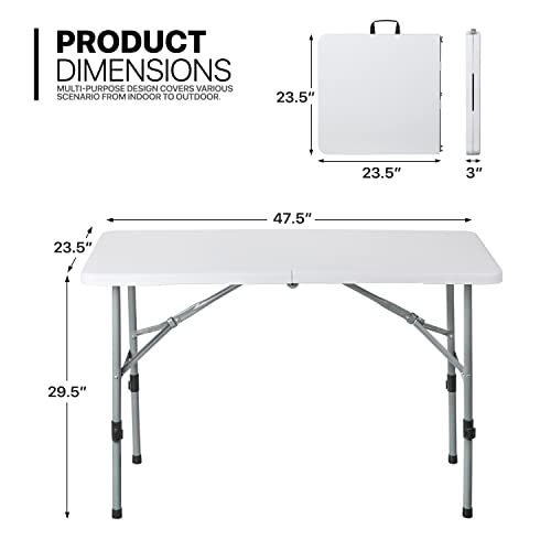 Monibloom 4Ft Folding Card Table, Outdoor Foldable Portable Plastic Dining Picnic Cookout Table W/Height Adjustable And Handle, White #TOP1