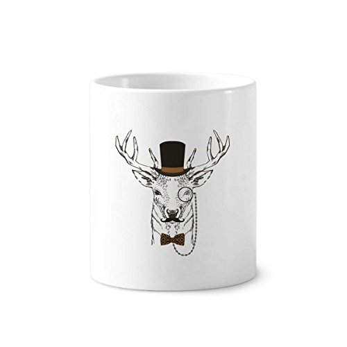 Cadeau original porte-céramique brosse à dents et tasse blanche motif cerf britannique de 350ml