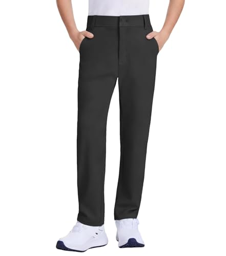 QBK Boys Golf Pants Stretch Quick Dry School Uniform Athletic Dress Pants Performance Flat Front Chino Slacks (2T-16Y) Black