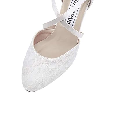 Elegantpark HC1920 Damen Geschlossene Zehen Kreuz Bände Schnalle Komfort Absatz Hochzeitsschuhe Spitze Lace Brautschuhe – Bild 6