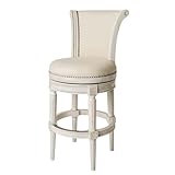 Maven Lane Pullman Bar Stool – 31 Inch Swivel Stool with Footrest – Cream Solid Wood Frame & Natural Fabric Upholstery – Perfect for Bars, Pub Tables & Tall Kitchen Counters
