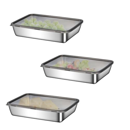 wocpvm 3 Pièces Boite Conservation Alimentaire Inox Réutilisables Boite en Inox avec Couvercle Boite Alimentaire pour Fruits Fromages Salades Confitures...