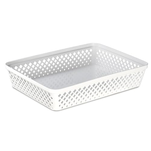 Image of Glad Plastic Storage Basket Set - Multipurpose Drawer Trays, Kitchen Pantry Containers, and Bathroom Bins - Large Organizers, White, 3 Count (Pack of 4)
