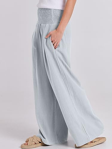 Image of ANRABESS Women Linen Palazzo Pants Summer Boho Wide Leg High Waist Casual Lounge Pant 2026 Beach Travel Vacation Outfits