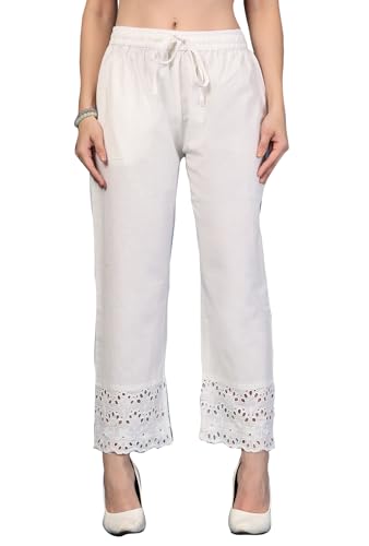Image of Pistaa's Women's Pure Cotton Regular Hem Design Solid Palazzos