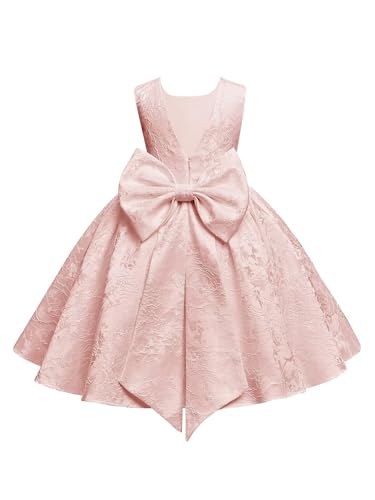Flower Girl Dress for Wedding Kids Sleeveless Jacquard Satin Short Princess Pageant Bowknot Prom Party Ball Gowns