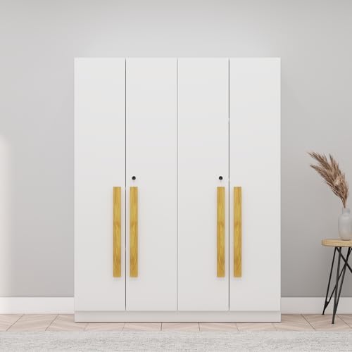 Image of Bniture 4 Door Wardrobe for Bedroom with Lockable Door & Hanging Space | Almirah for Clothes with Elevated Bottom Base | Wardrobe for Storage Cupboard | 3 Years Warranty (Frosty White, 4 Door)