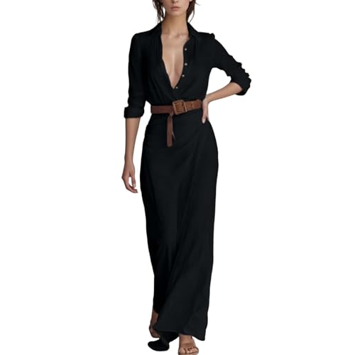 Robe longue manches longues femme style western vintage col en V trapèze