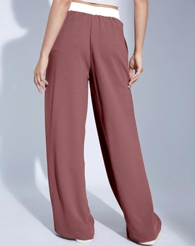 Image of Mehrang Wide Leg Drawstring Pants, with Contrast Waist Band || Casual Lounge Wear Side with Pockets, High Waisted, Relaxed Fit Trouser for Women