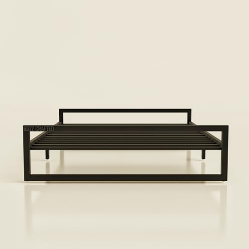 Image of Queen Size Metal Bed Frame | Queen Metal Bed | QueenSize Iron Bed | Queen Steel Bed | Heavy Duty Platform Bed | Double Bed Cot | Steel Slat Bed Frame | Powder Coated | No Box Spring Needed | Black
