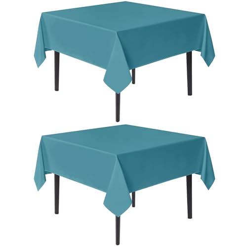 Image of sancua Square Tablecloths 54x54 Inch Teal Fabric Table Cloth, 2 Pack