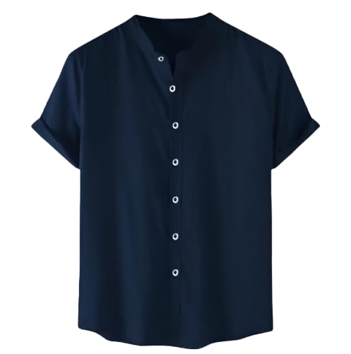 Try ThisMen's Regular Fit Solid Breathable Stretchable Cotton Casual Shirt Design with Chinese Collar & Half-Sleeve