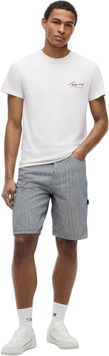 Tommy Jeans Herren T-Shirt Kurzarm Slim Sign Chest mit Logo, Elfenbein (Ancient White), 4XL – Ansicht 5