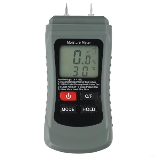 Medidor de humedad tipo pin ABS digital para madera, leña, panel de yeso y detector de humedad de suelo con rango de madera de 4 ~ 75 %, 0,1 %