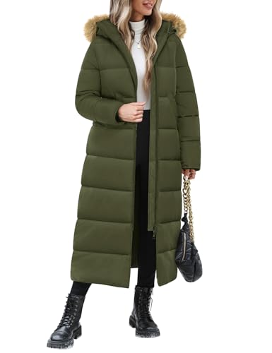 Tuopuda Damen Wintermäntel Lang Steppmantel mit Kapuze Wintermantel Verdicken Puffer Winterparka Steppmantel Steppjacke Winterjacke(Armee grün,XL)