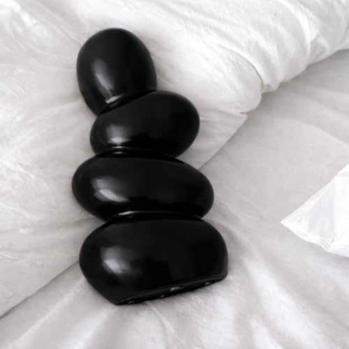 Image of Ceramic Pebble Vase, 9 inch Stacked Stone Design for Pampas Grass & Modern Home Decor, Unique Geometric Flower Vase Centerpiece (Black)