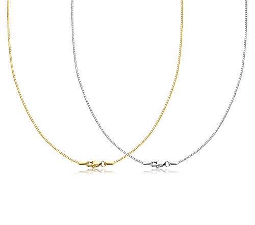 Fansilver 2 Pieces Sterling Silver Chain 4mm Box Chain Necklace For Women Lobster Claw Clasp Italian Necklace Chain with Sliver Polished Cloth