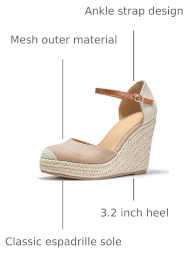 Image of FISACE Womens Summer Espadrille Heel Platform Wedge Sandals Ankle Buckle Strap Closed Toe Shoes