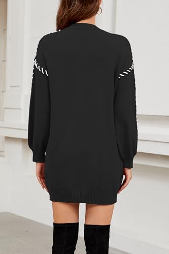 Image of Cakulo Womens Oversized Sweater Dress Color Block 2025 Fall Winter Long Sweaters Trendy Crewneck Knit Dresses