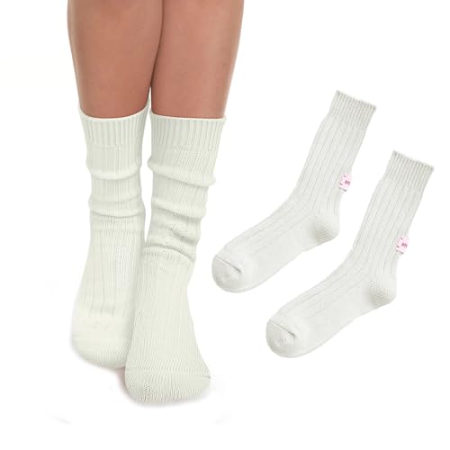 Image of Benefeet Sox Crew Socks for Women Retro Cotton Ribbed Knit Casual Socks Solid Color Athletic Sock