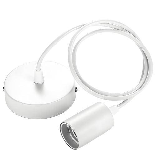 Leloco Lampenaufhängung Weiß E27, mit 100CM Pendelleuchte Kabel, Lampenfassung mit Kabel Lampenkabel mit Fassung für Wohnzimme Deckenlampe Hängelampe