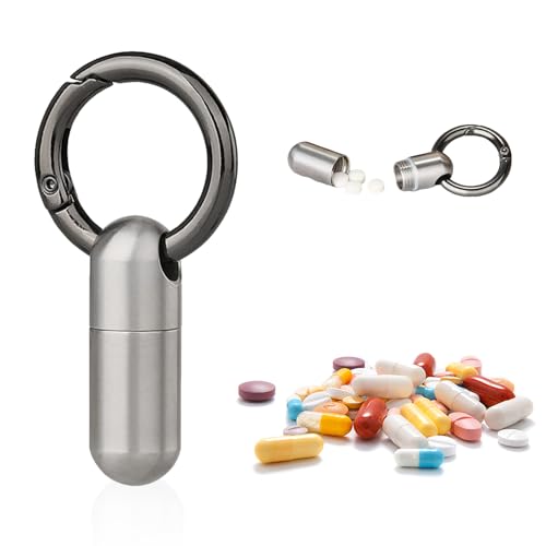 1 Mini Boîte à Pilules Porte-Clés, Boîte à Pilules, Étanche,en Métal, Avec Porte-Clés, Pour le Camping et la Randonnée En Plein Air (Argent)