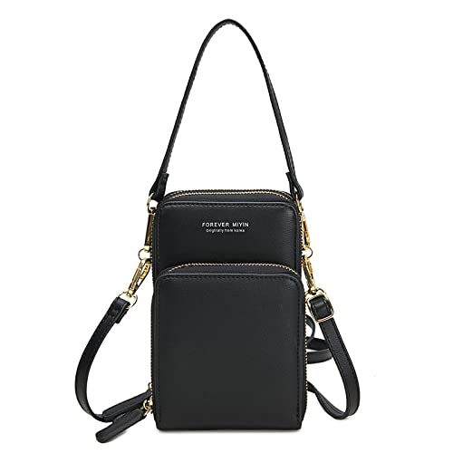 Handy Umhängetasche Kunstleder Schultertasche 3 Reißverschluss Beutel mit Vielen Kartenfach Geldbörse Reisepass Handytasche mit Kartenfächer Verstellbar Abnehmbar Schultergurt für Handy unter 7 Zoll Cover