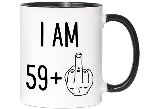 Product Image of the Ransalex Funny 60th Birthday Gifts - I Am 59 Plus Middle Finger Coffee Mug - Gag Novelty Cup - Sixtieth Birthday Party - Adult Birthday Presents (11oz, black handle)