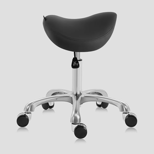 Image of Ergonomic Saddle Stool, Adjustable Pneumatic Swivel Rolling Saddle Seat with Wheels for Hygienic, SPA, Salon, Home and Office, Haku 506 Series, Black