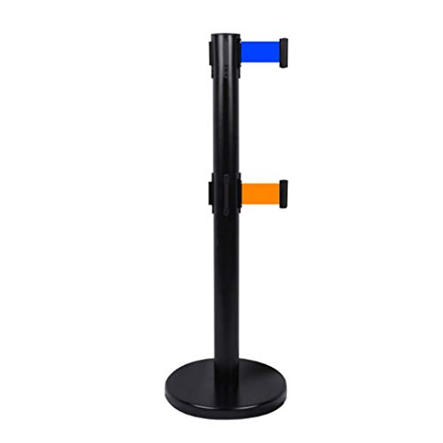 Double Layer Retractable Belt Stanchion Posts - 36" Height Queue Control Barriers Stainless Steel Black Ideal for Crowd Management and Event nization