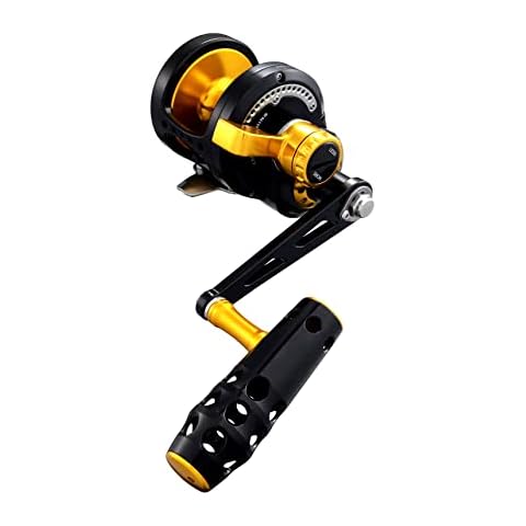 Capt Jay Fishing Jigging Reel Conventional Saltwater Lever Drag Slow Pitch Jigging Reel Powerful Dura Drag System Jigging Fishing Reel (S-80, Black Gold) Cover