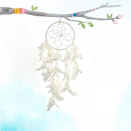 Siyaram Gallery Dream Catchers Wall Hangings Feather Wind Chimes for Car Bedroom Handmade Wall Décor & Home Decorative Items Lenght : 30 cm | (White)-image-3