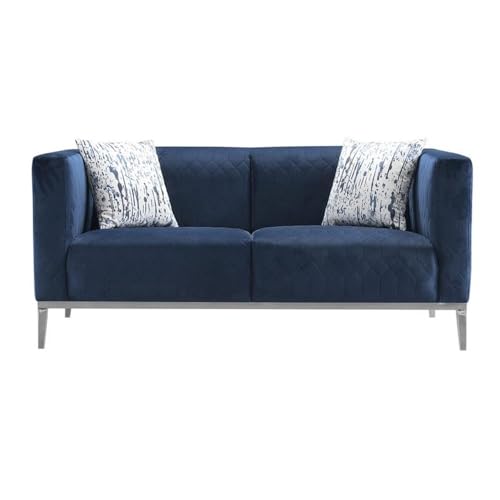 American Eagle Furniture Fabric Velvet Loveseat in Dark Blue