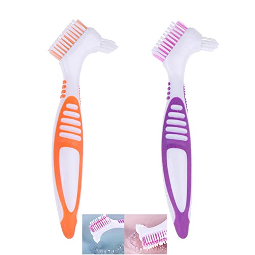 2 PCS Cepillo De Dientes Para Dentaduras,Cepillos de Limpieza de Prótesis Portátiles,Cepillos de Limpieza de Dentaduras,para Cuidado Dentaduras Postizas