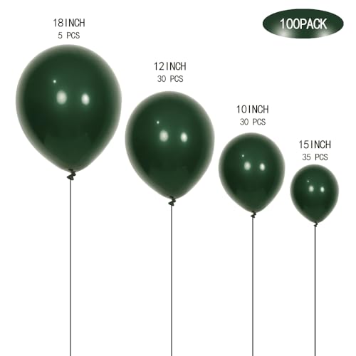 Image of Latex Balloons, 100-Pack Different Sizes 18 12 10 5 Inch Party Balloon Garland Kit (Dark Green)