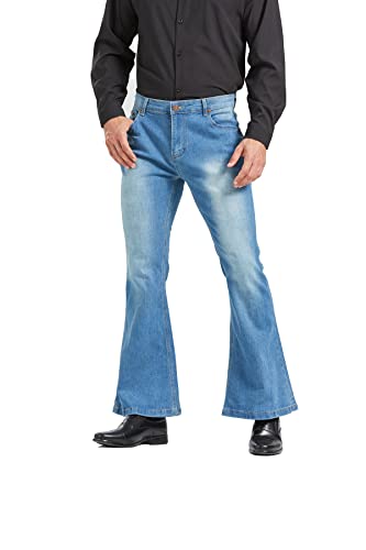 Image of Men's Relaxed Vintage 60s 70s Bell Bottom Stretch Fit Classic Comfort Flared Flares Retro Leg Disco Denim Jeans Pants