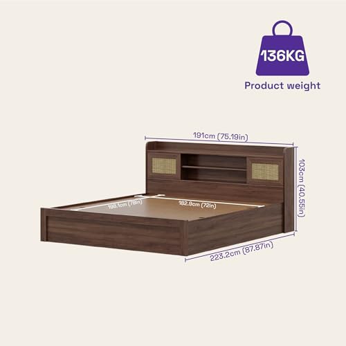 Image of Wakefit Bed | 3 Yr Warranty | King Size Bed, Comes with Storage Box, Noise-Free, Density: 680-750 kg /m, Termite & Borer Resistant, Fits Mattresses Up to 8 inches (Tesser 78 x 72 - Columbian Walnut)