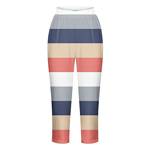 Wide Leg Pants Woman Capri Pants for Women Casual Striped Printed Stretchy Capris 2025 Summer Trendy Comfy Lounge Gradient Yoga Pants Blue