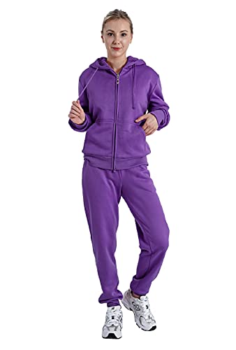 Facitisu Women 2 Piece Outfits Fleece Sweatsuits Tracksuits Lounge Hoodie Sets with Pockets