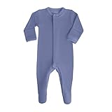 Baby Boy Girl Organic Cotton Snap Front Footed Sleeper with Mittens in Dark Blue