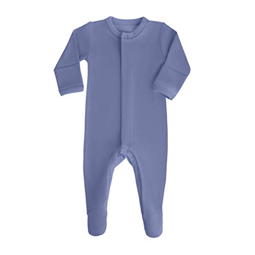Baby Boy Girl Organic Cotton Snap Front Footed Sleeper with Mittens in Dark Blue