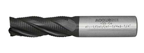 Image of Accusize Industrial Tools 1 /2'' Fine Tooth M42 8% Cobalt Tialn Roughing End Mill, 1 /2'' Shk Dia, 1-1 /4'' Flute Length, 3-1 /4'' Oal, 4 Flute, 1104-0012 | Fine Tooth, M42 8% Cobalt, TiAlN Coated, 3-1 /4 inch OAL, Single End, Center Cutting, 1104-0012