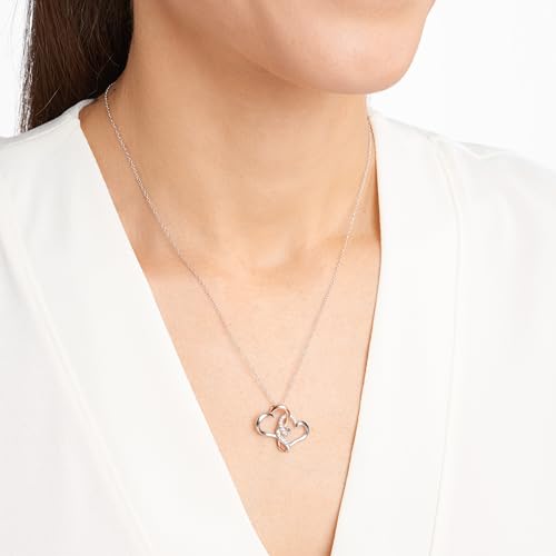 Amazon Essentials Sterling Silver Two Tone Double Heart Pendant Necklace Made with Crystal (18") (previously Amazon Collection)2